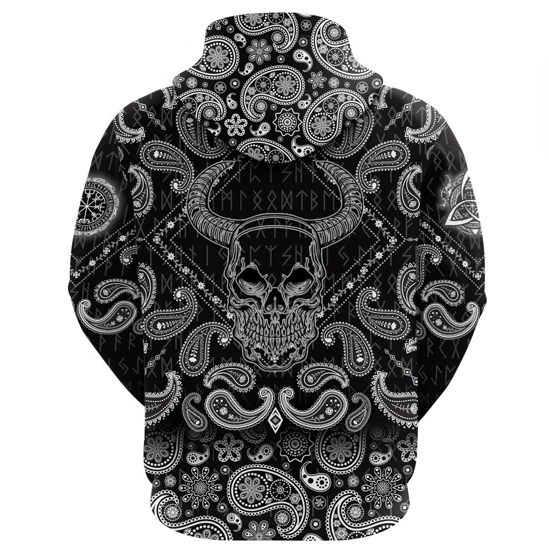 Viking Hoodie Skull Horns with Bandana Paisley Style RLT12