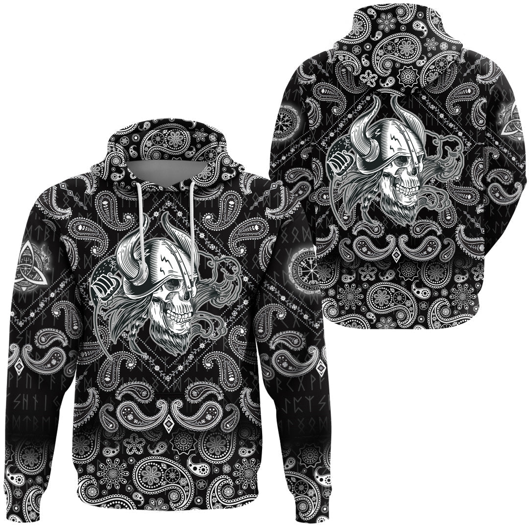 Viking Hoodie Skull In The Helmet Of The Viking with Bandana Paisley Style RLT12