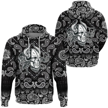 Viking Hoodie Skull In The Helmet Of The Viking with Bandana Paisley Style RLT12