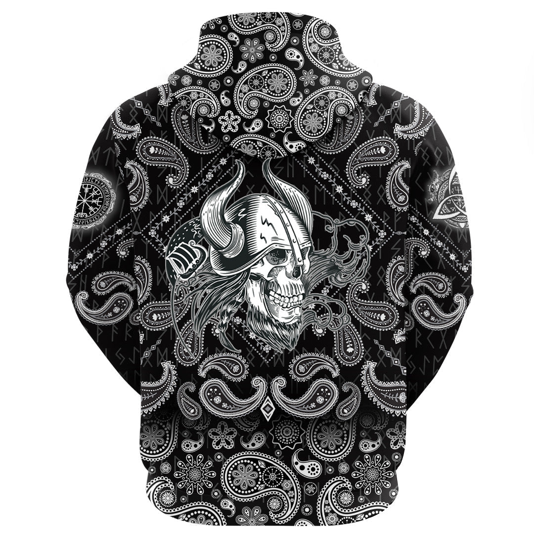 Viking Hoodie Skull In The Helmet Of The Viking with Bandana Paisley Style RLT12
