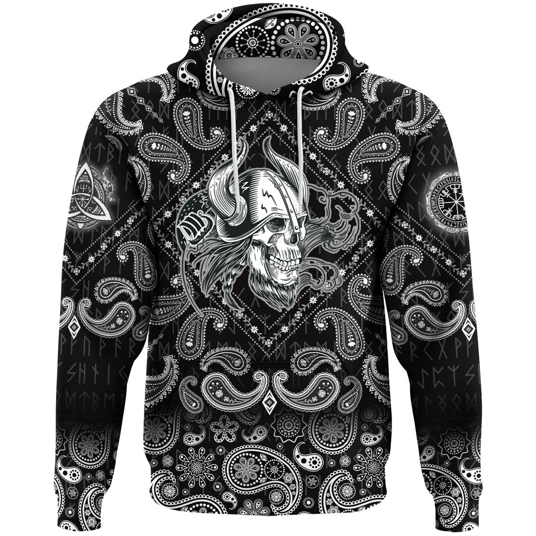 Viking Hoodie Skull In The Helmet Of The Viking with Bandana Paisley Style RLT12