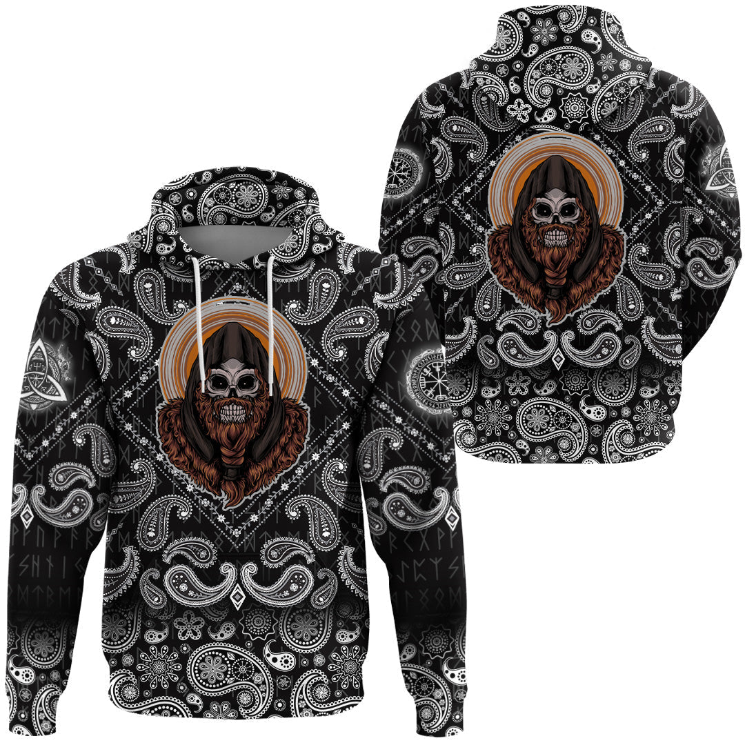 Viking Hoodie Skull Premium with Bandana Paisley Style RLT12