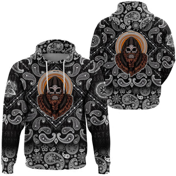 Viking Hoodie Skull Premium with Bandana Paisley Style RLT12
