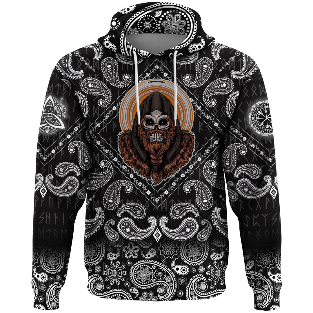 Viking Hoodie Skull Premium with Bandana Paisley Style RLT12