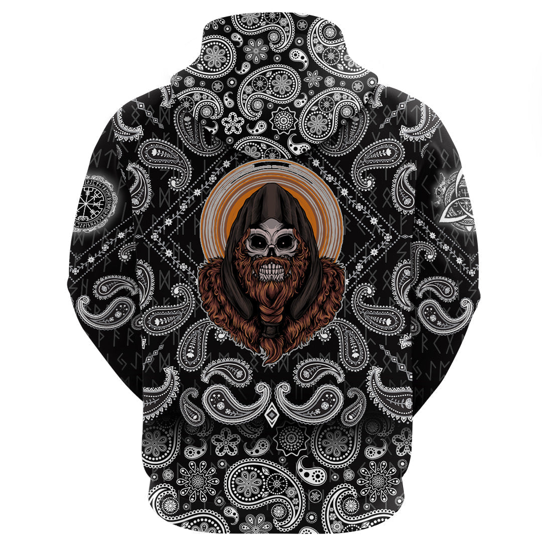 Viking Hoodie Skull Premium with Bandana Paisley Style RLT12