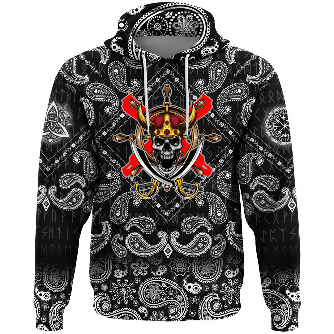 Viking Hoodie Skull Sword with Bandana Paisley Style RLT12