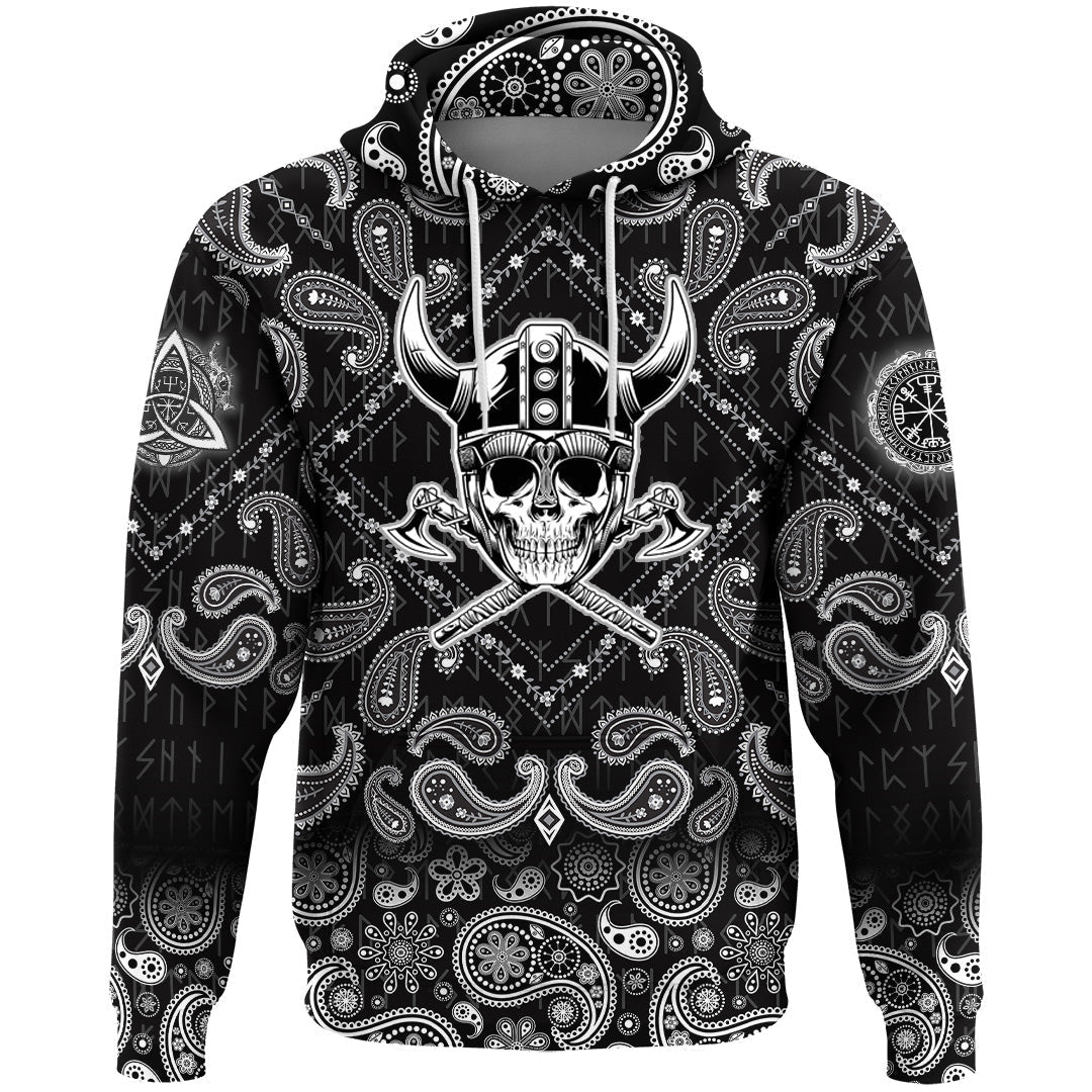 Viking Hoodie Skull Warrior Emblem with Bandana Paisley Style RLT12