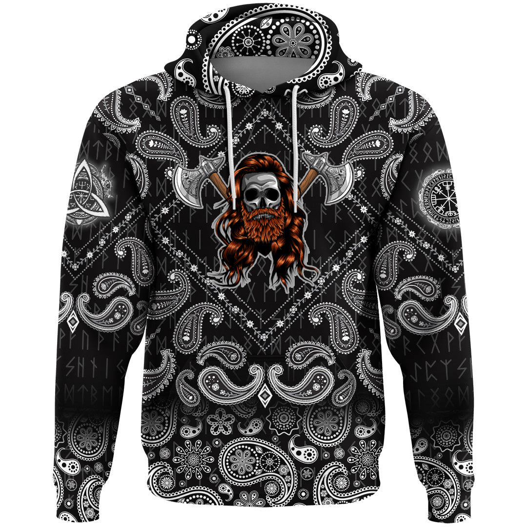 Viking Hoodie Skull Wearing Viking with Bandana Paisley Style RLT12