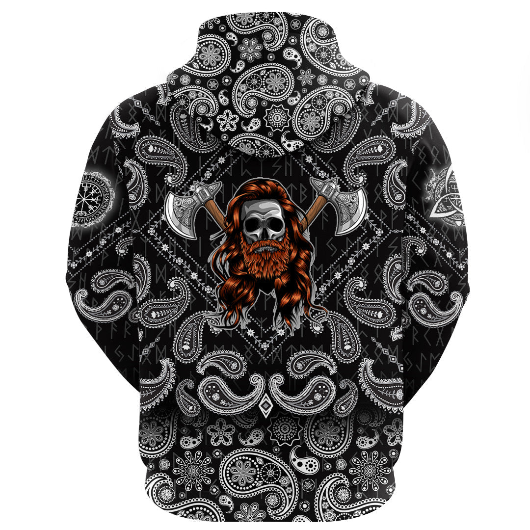 Viking Hoodie Skull Wearing Viking with Bandana Paisley Style RLT12