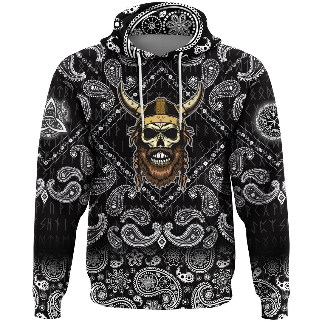 Viking Hoodie Skull With Braided Hair and Horned Hat with Bandana Paisley Style RLT12