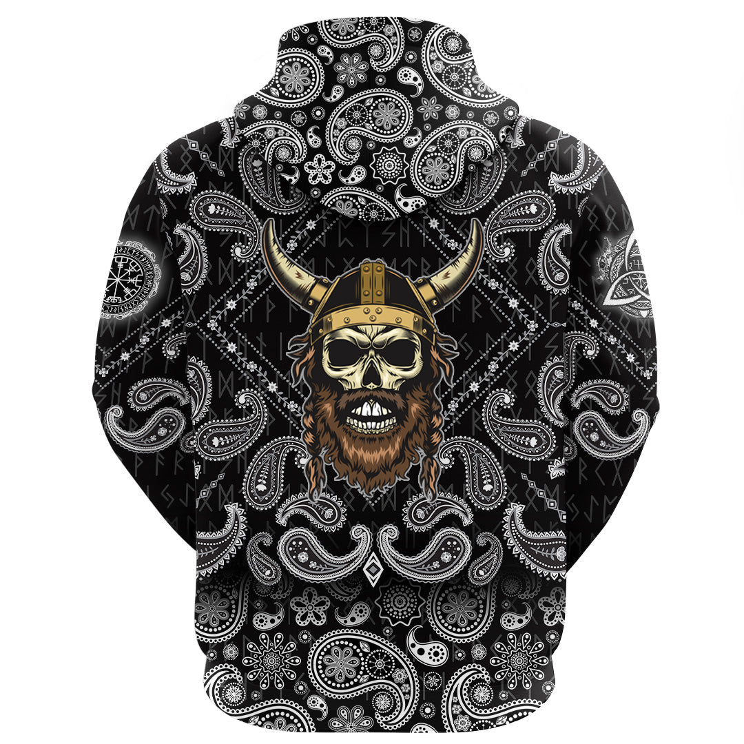 Viking Hoodie Skull With Braided Hair and Horned Hat with Bandana Paisley Style RLT12