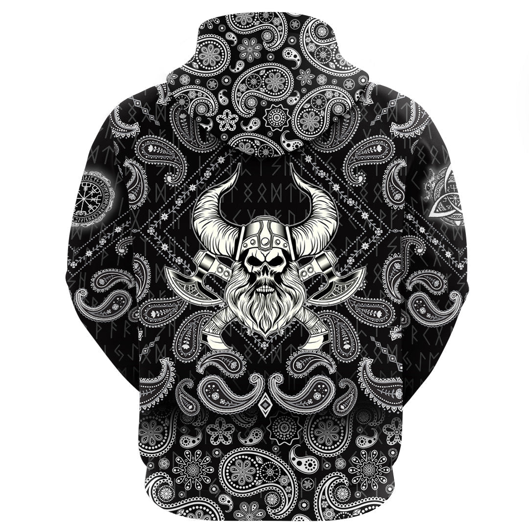 Viking Hoodie Skull With Crossed Axes with Bandana Paisley Style RLT12