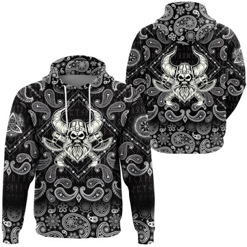 Viking Hoodie Skull With Crossed Axes with Bandana Paisley Style RLT12