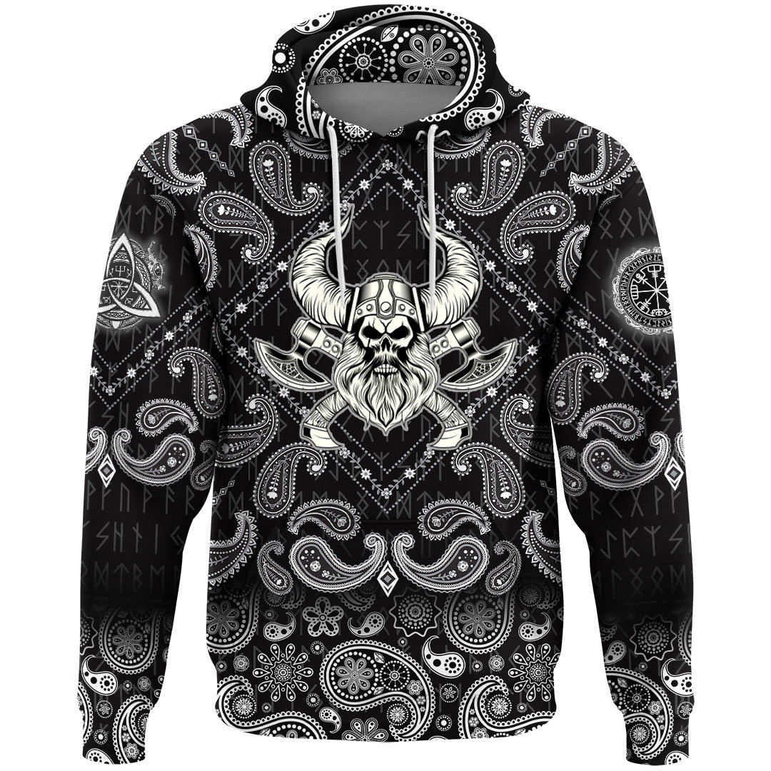 Viking Hoodie Skull With Crossed Axes with Bandana Paisley Style RLT12