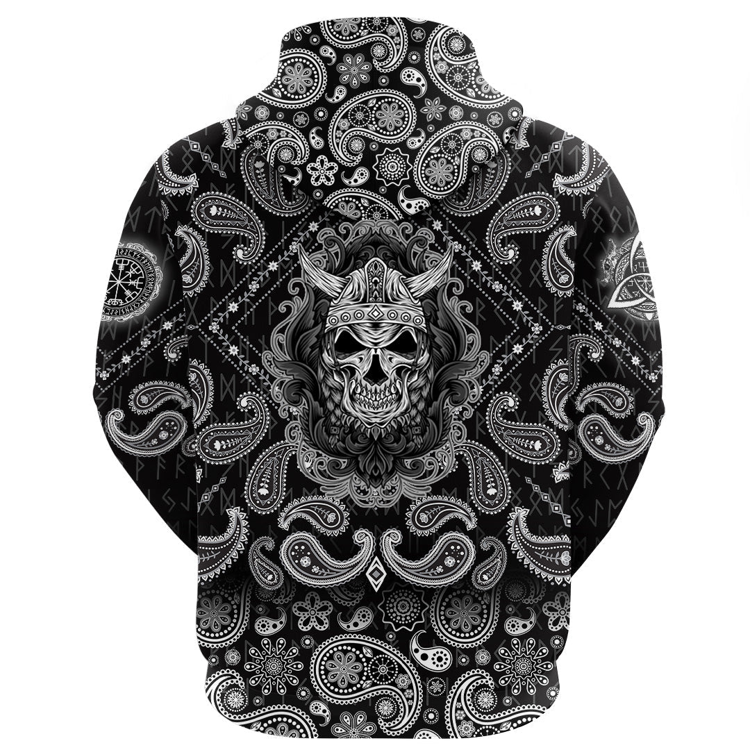 Viking Hoodie Skull With Engraving Ornament with Bandana Paisley Style RLT12