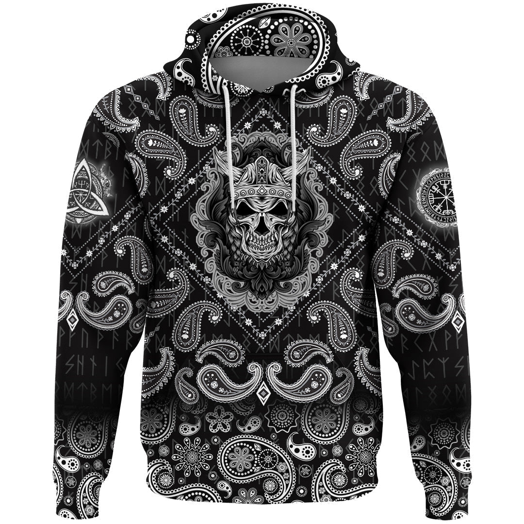 Viking Hoodie Skull With Engraving Ornament with Bandana Paisley Style RLT12