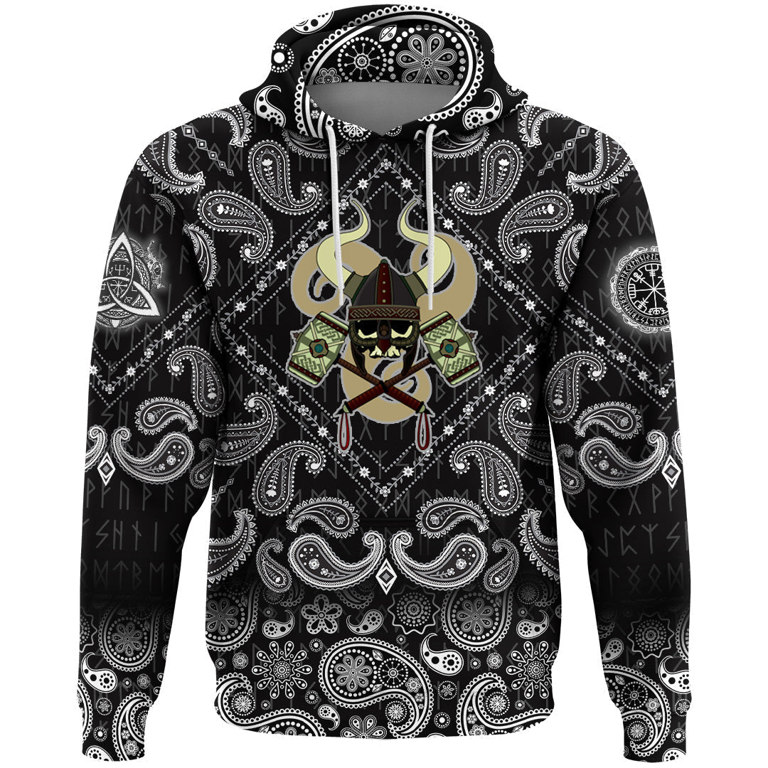 Viking Hoodie Skull With Horned Helmet with Bandana Paisley Style RLT12