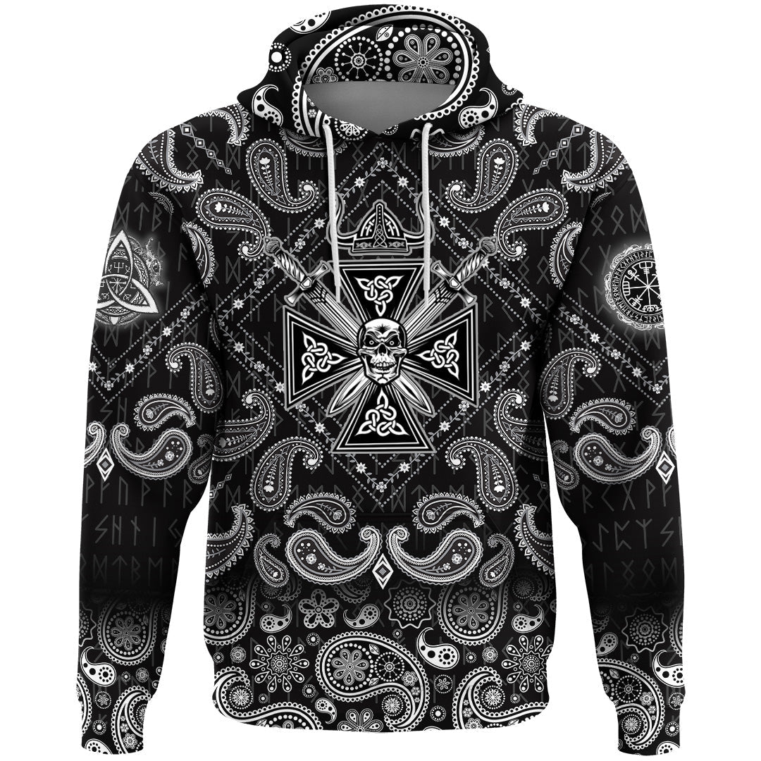 Viking Hoodie Skull With Sword with Bandana Paisley Style RLT12