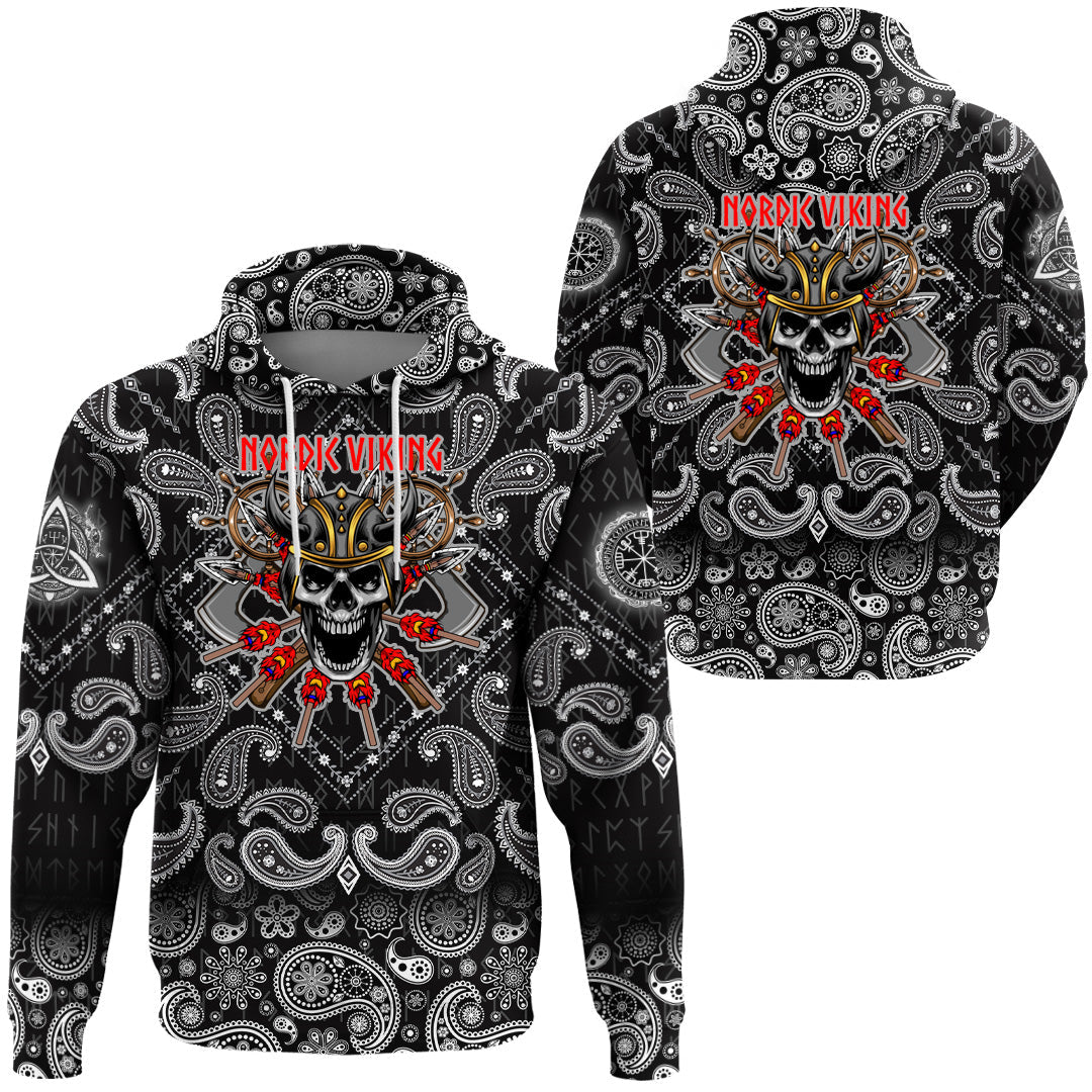 Viking Hoodie Skull and Axes with Bandana Paisley Style RLT12