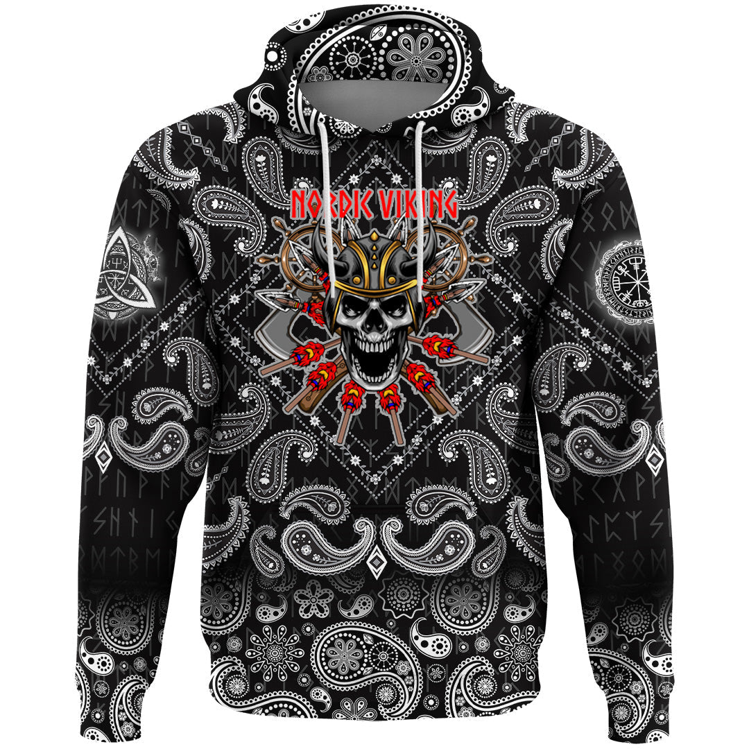 Viking Hoodie Skull and Axes with Bandana Paisley Style RLT12