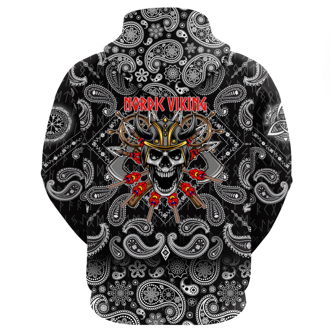 Viking Hoodie Skull and Axes with Bandana Paisley Style RLT12