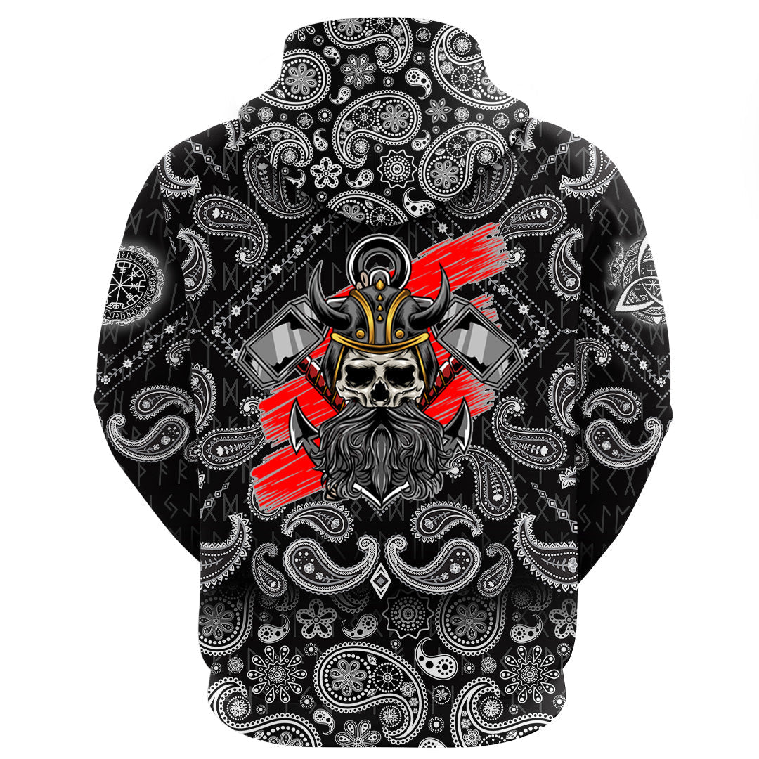 Viking Hoodie Skull and Hammers with Bandana Paisley Style RLT12