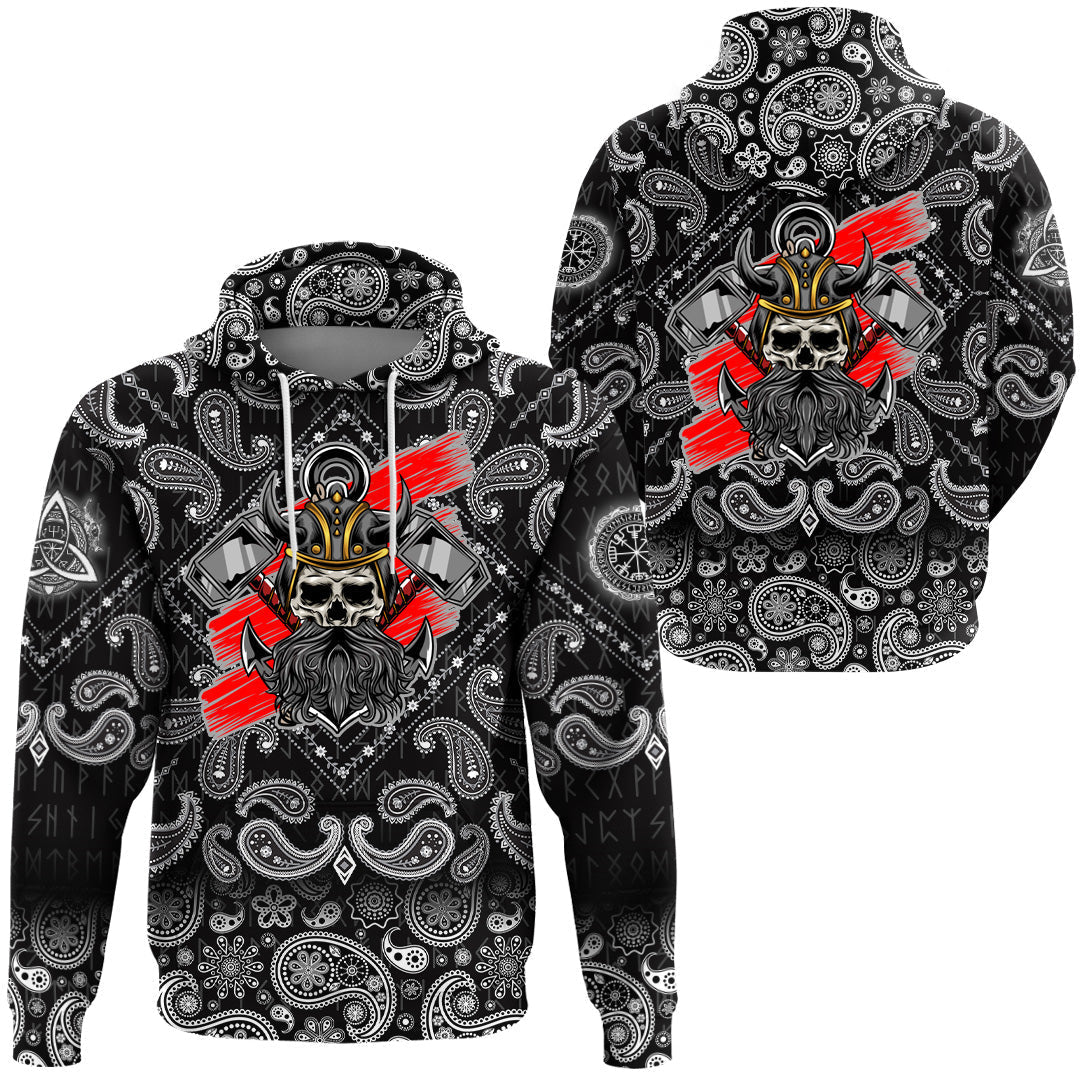 Viking Hoodie Skull and Hammers with Bandana Paisley Style RLT12