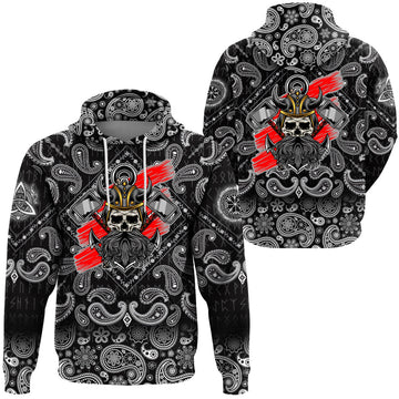 Viking Hoodie Skull and Hammers with Bandana Paisley Style RLT12