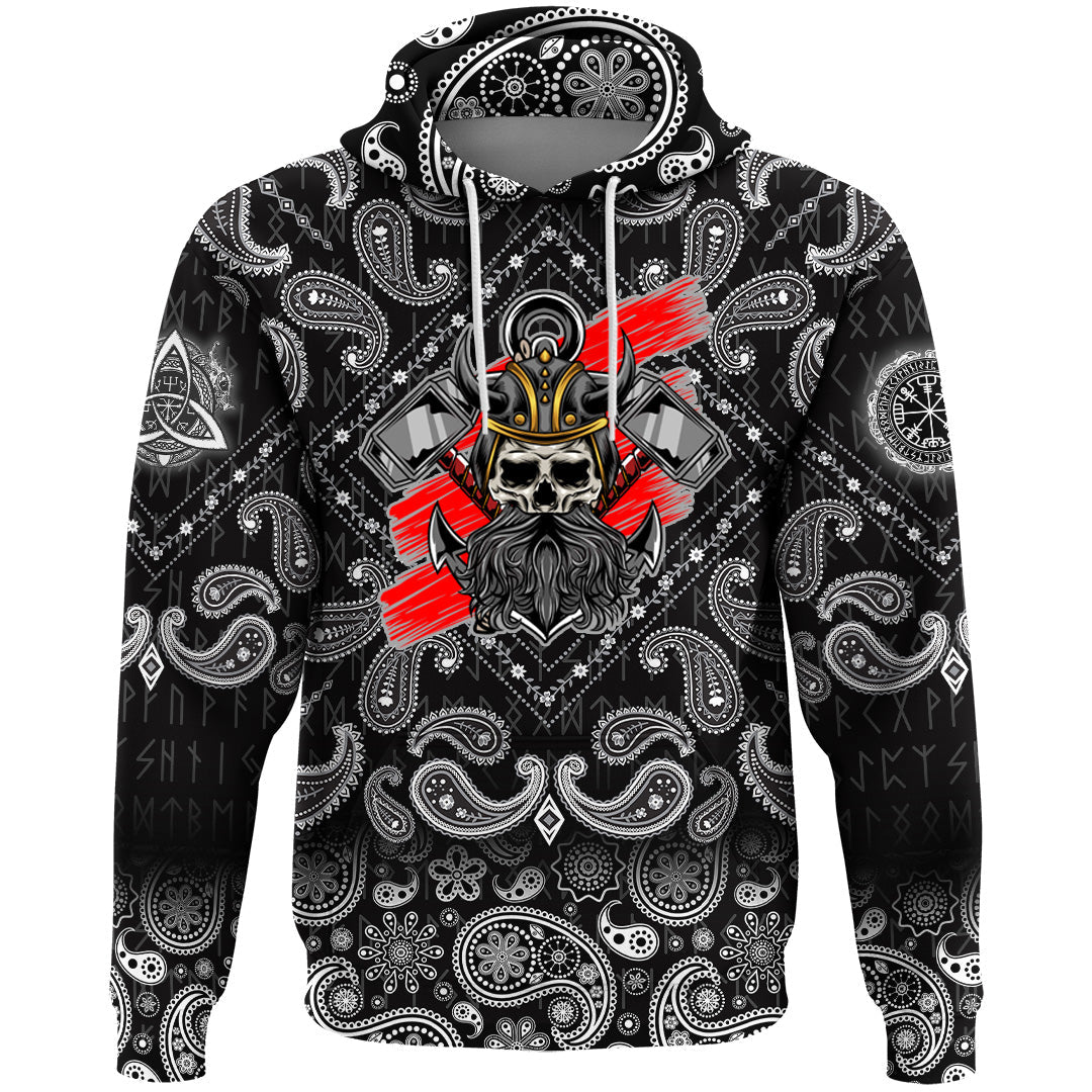 Viking Hoodie Skull and Hammers with Bandana Paisley Style RLT12