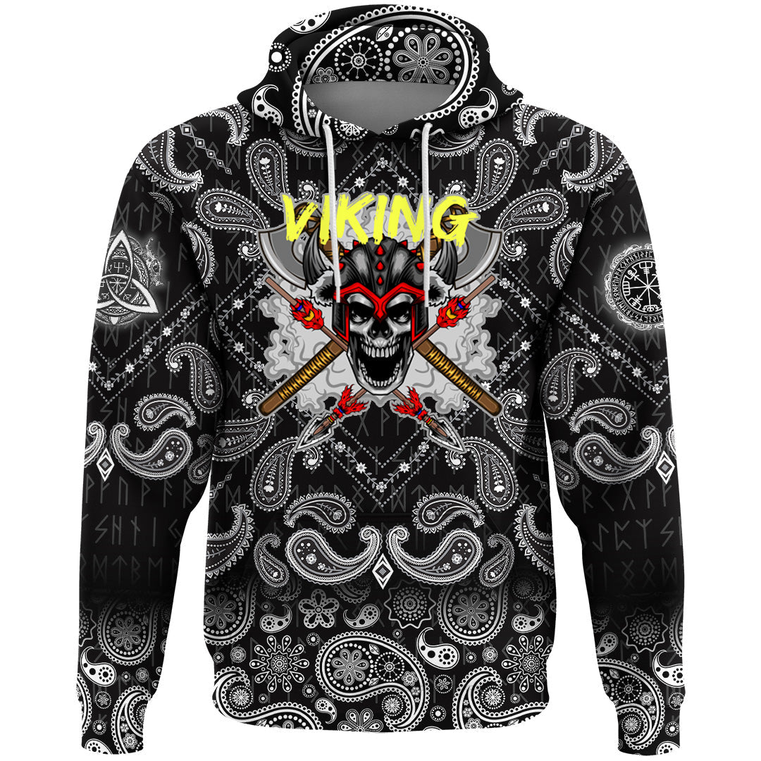 Viking Hoodie Skull and Sword with Bandana Paisley Style RLT12
