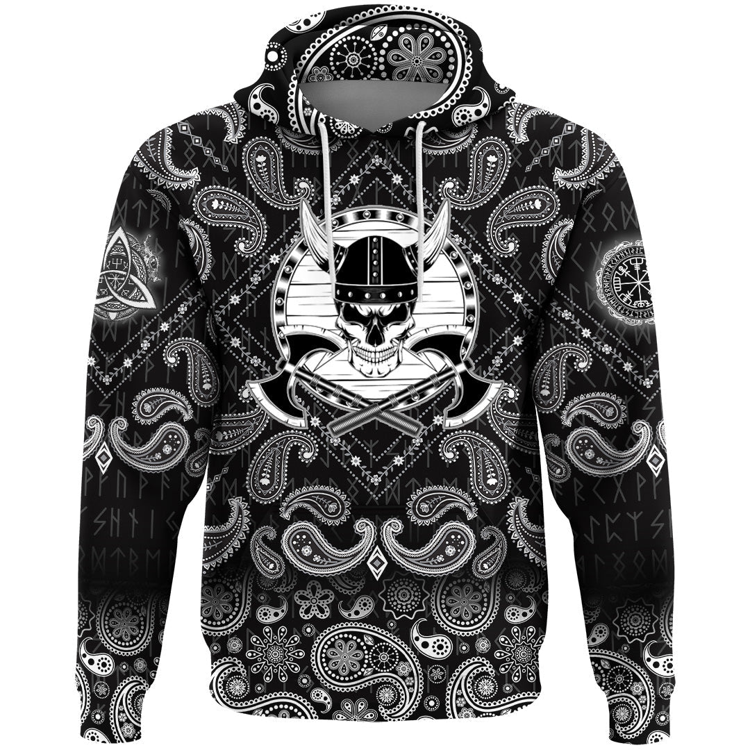 Viking Hoodie Skull in helmet with horns with shield and axes with Bandana Paisley Style RLT12