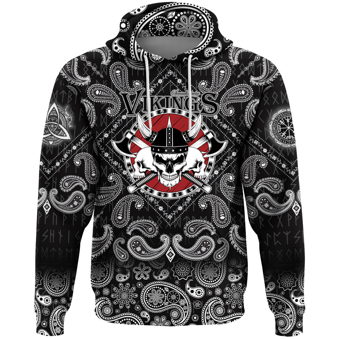 Viking Hoodie Skulls With Shield and Axes with Bandana Paisley Style RLT12
