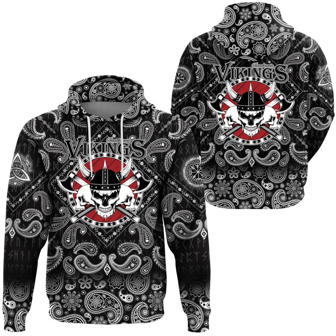 Viking Hoodie Skulls With Shield and Axes with Bandana Paisley Style RLT12