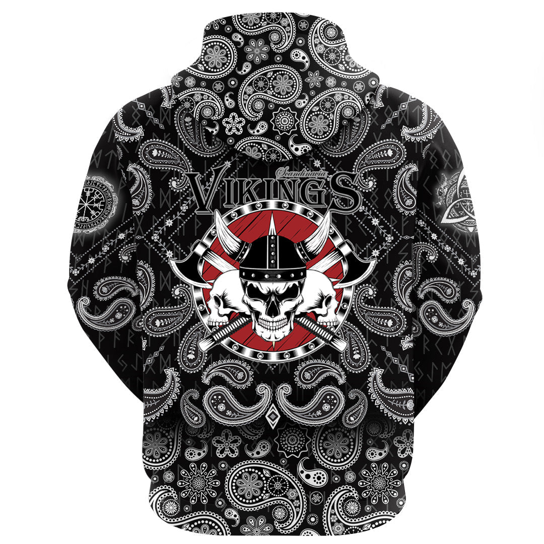 Viking Hoodie Skulls With Shield and Axes with Bandana Paisley Style RLT12