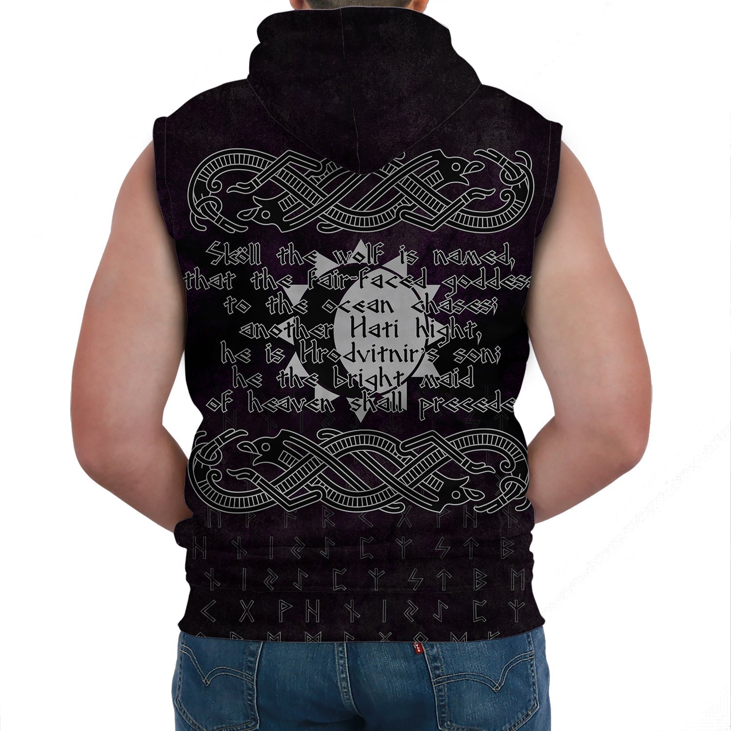 Viking Sleeveless Hoodie - Hati and Skoll Valknut RLT12