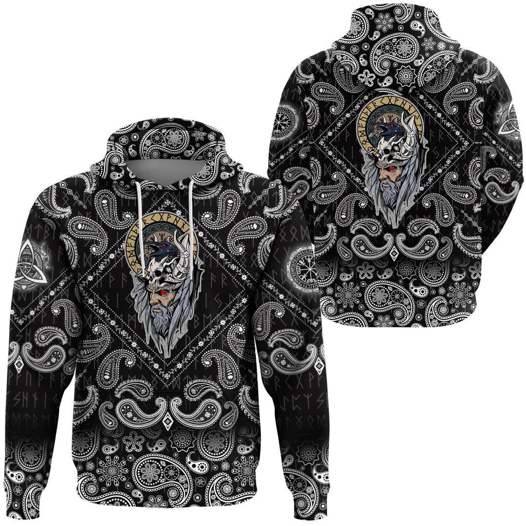 Viking Hoodie Special Odin and Raven with Bandana Paisley Style RLT12