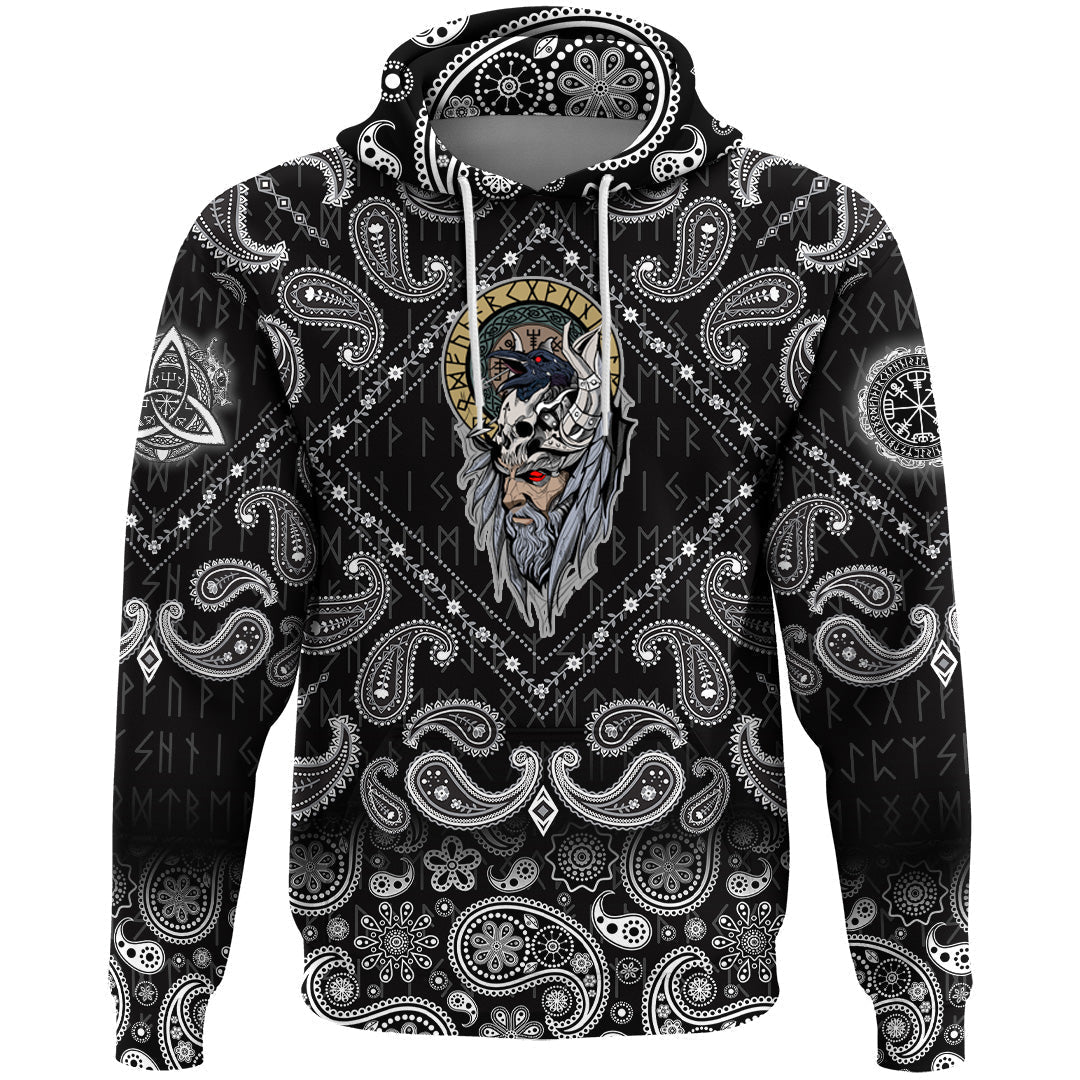 Viking Hoodie Special Odin and Raven with Bandana Paisley Style RLT12