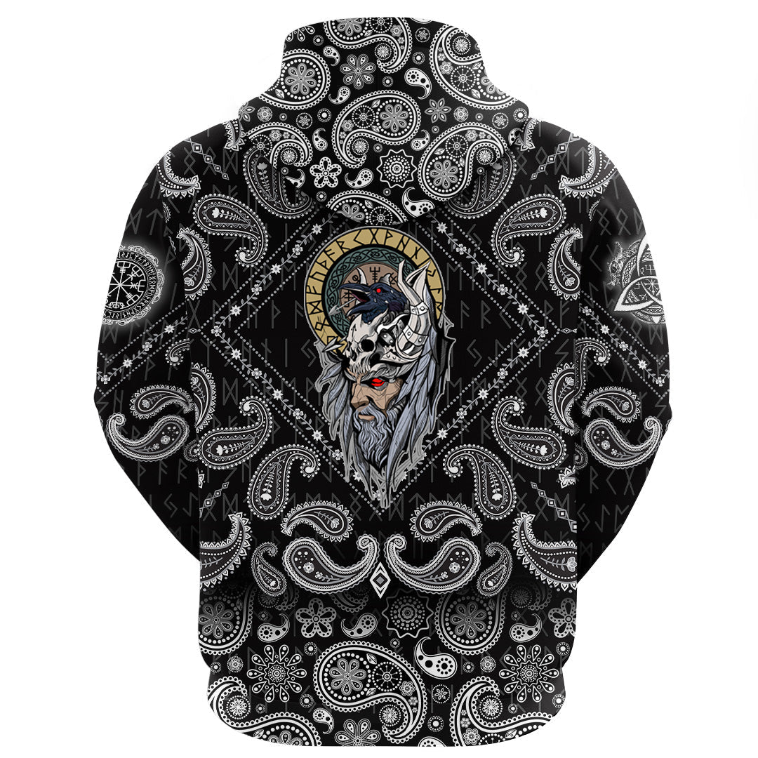 Viking Hoodie Special Odin and Raven with Bandana Paisley Style RLT12