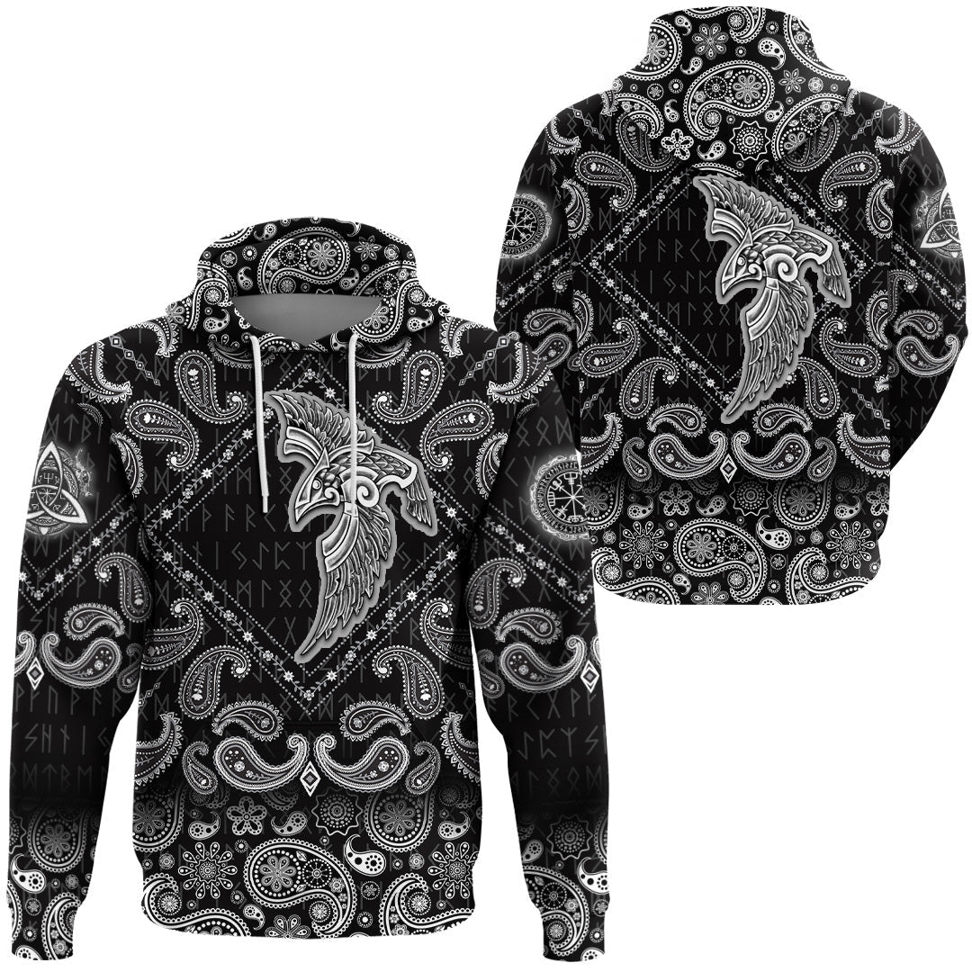 Viking Hoodie Special Raven Tattoo with Bandana Paisley Style RLT12