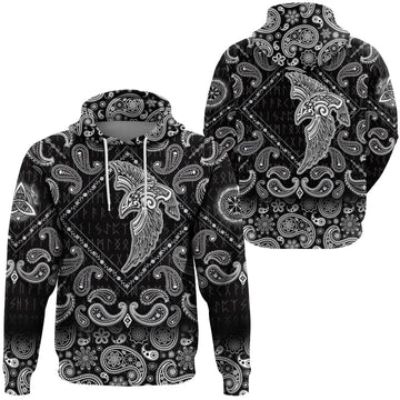 Viking Hoodie Special Raven Tattoo with Bandana Paisley Style RLT12