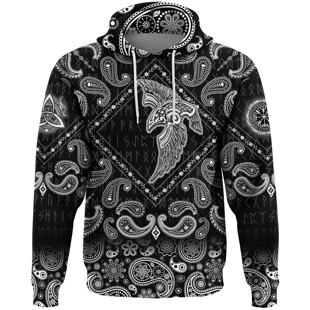 Viking Hoodie Special Raven Tattoo with Bandana Paisley Style RLT12