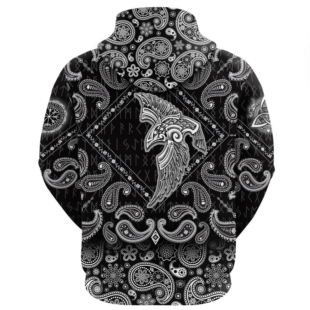Viking Hoodie Special Raven Tattoo with Bandana Paisley Style RLT12