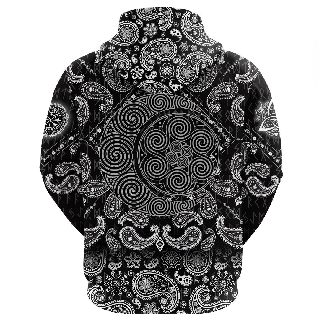 Viking Hoodie Spiral Celtic Moon Va Celtic Sun with Bandana Paisley Style RLT12