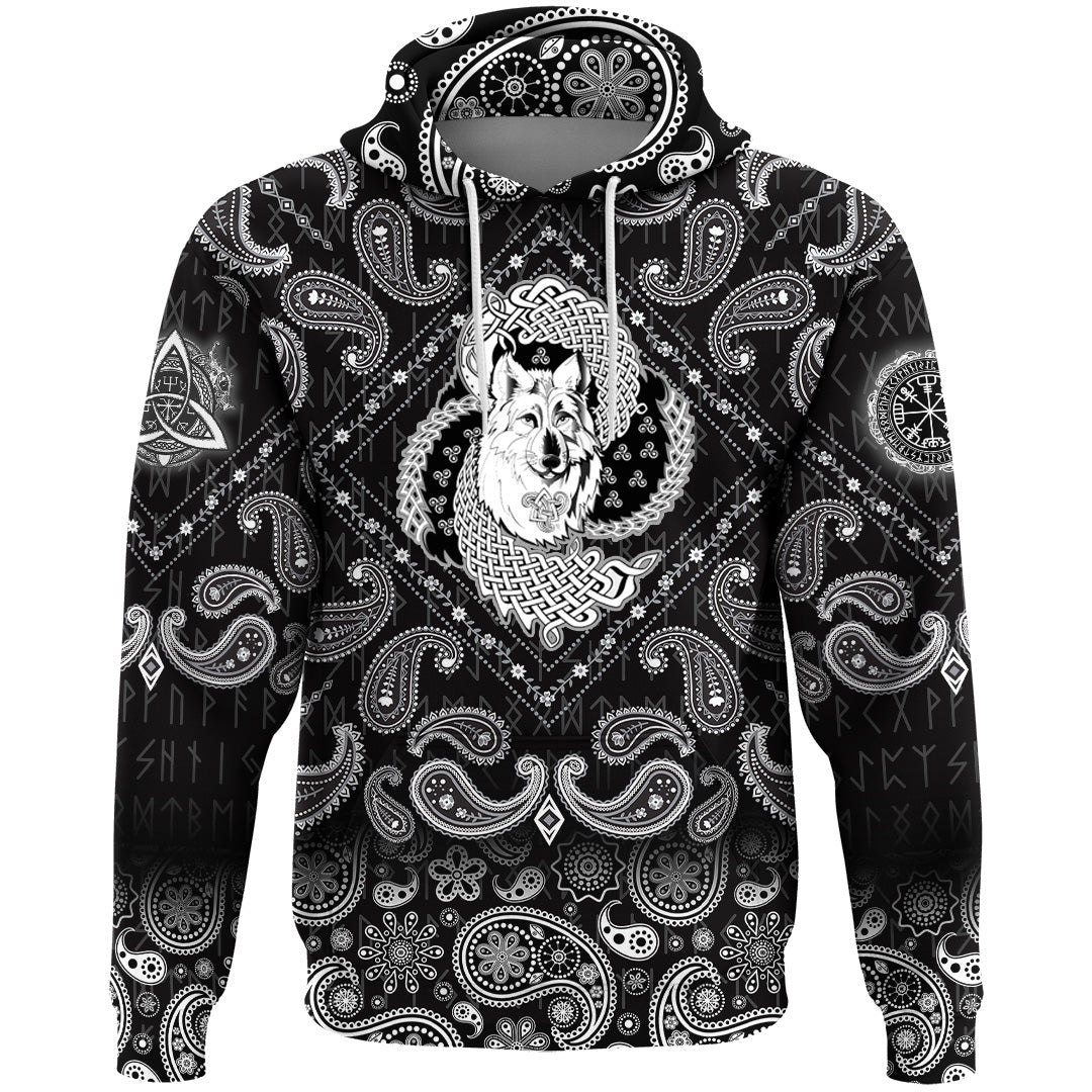Viking Hoodie Spiritual Symbol Of Legendary Wolf From Ancient Mythology with Bandana Paisley Style RLT12