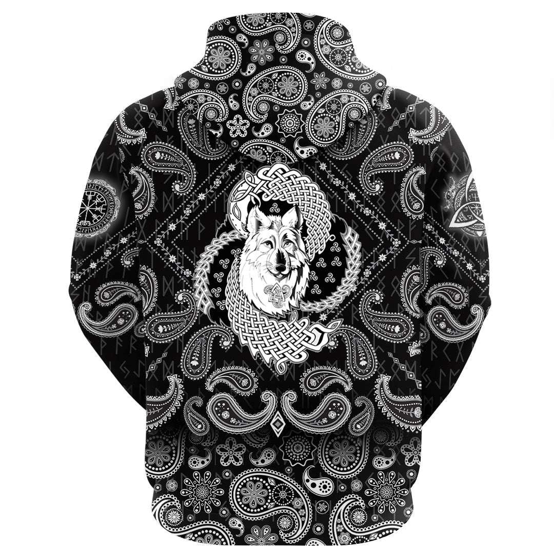 Viking Hoodie Spiritual Symbol Of Legendary Wolf From Ancient Mythology with Bandana Paisley Style RLT12