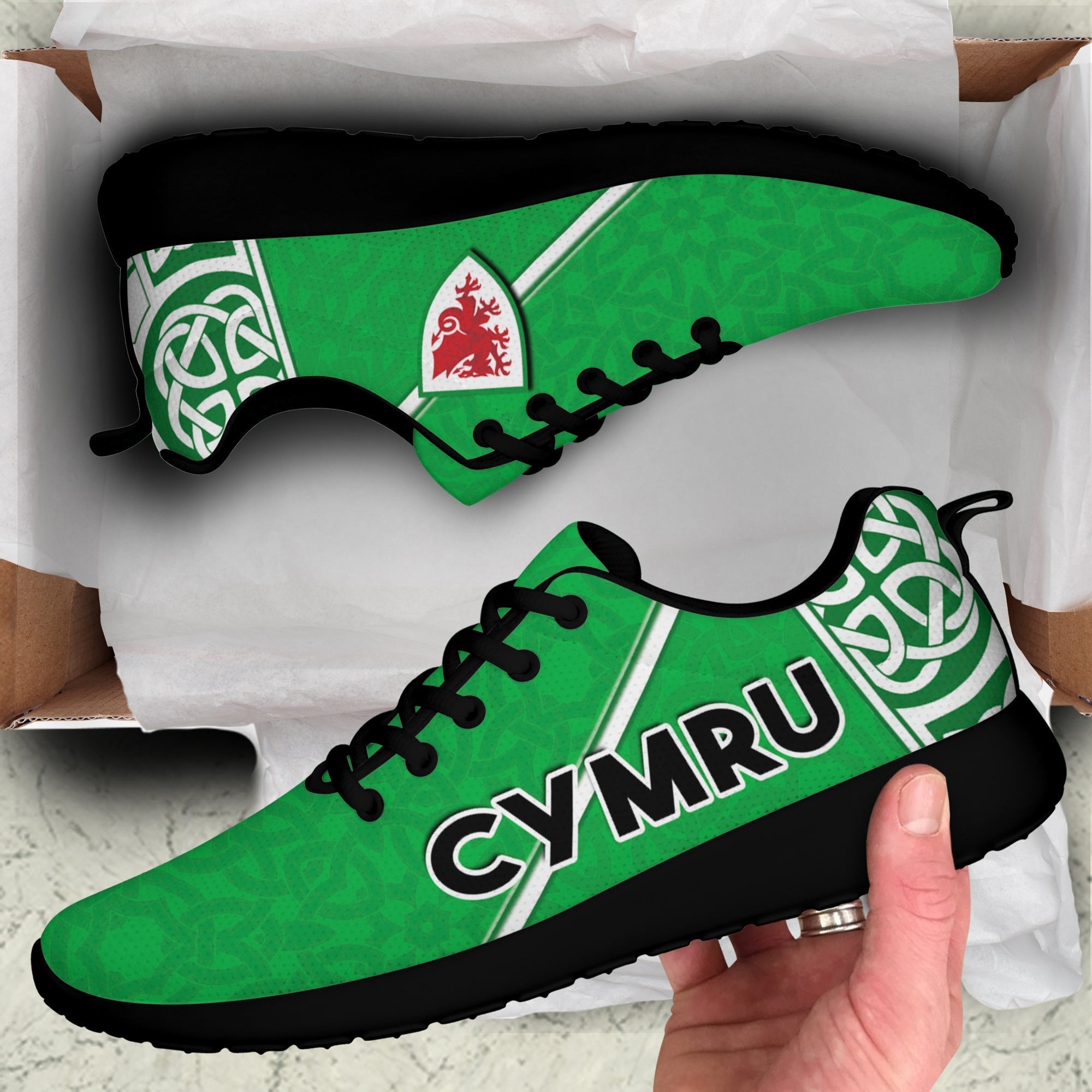 Wales Football Sporty Sneakers Come On Welsh Dragons With Celtic Knot Pattern LT14