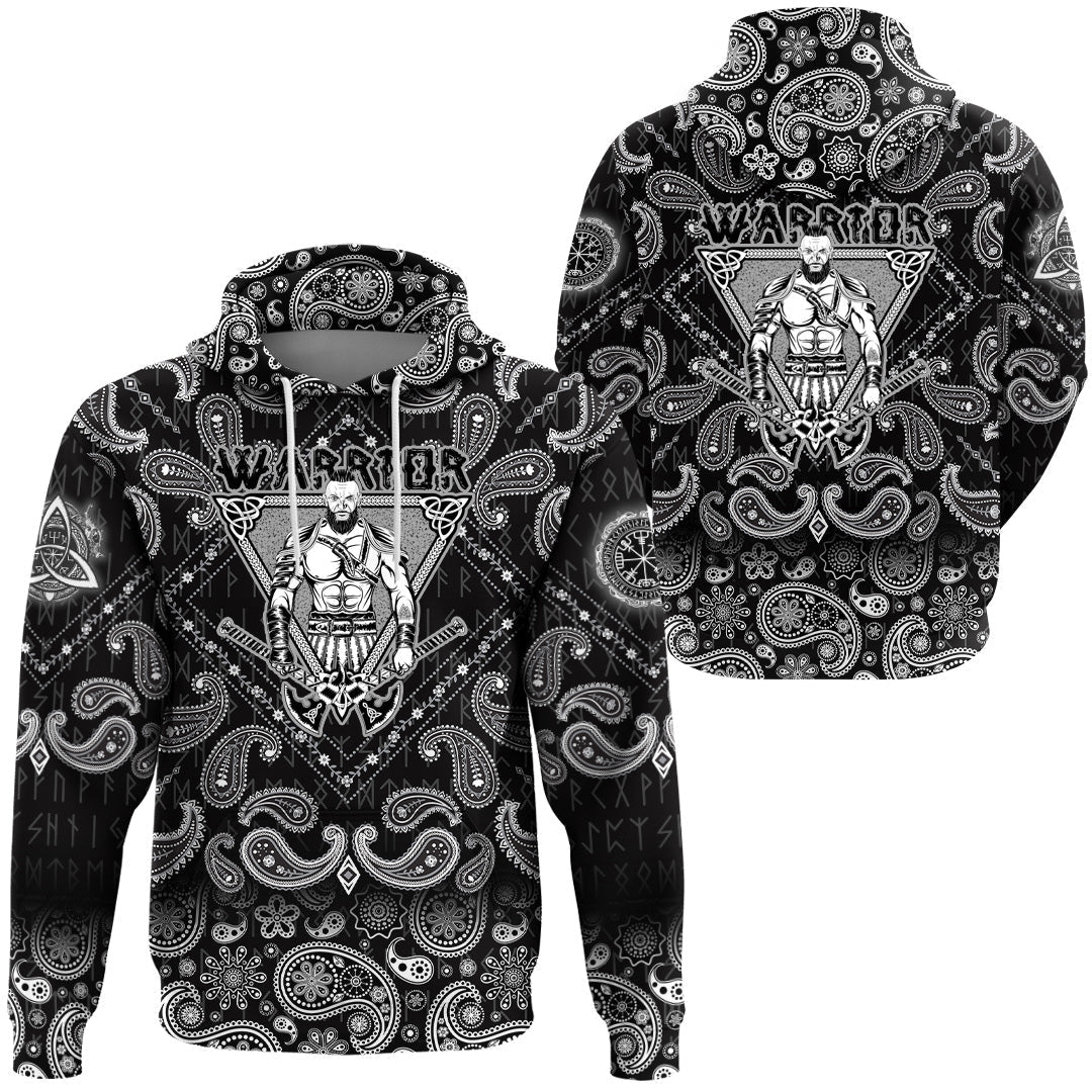 Viking Hoodie Strong Warrior with Bandana Paisley Style RLT12