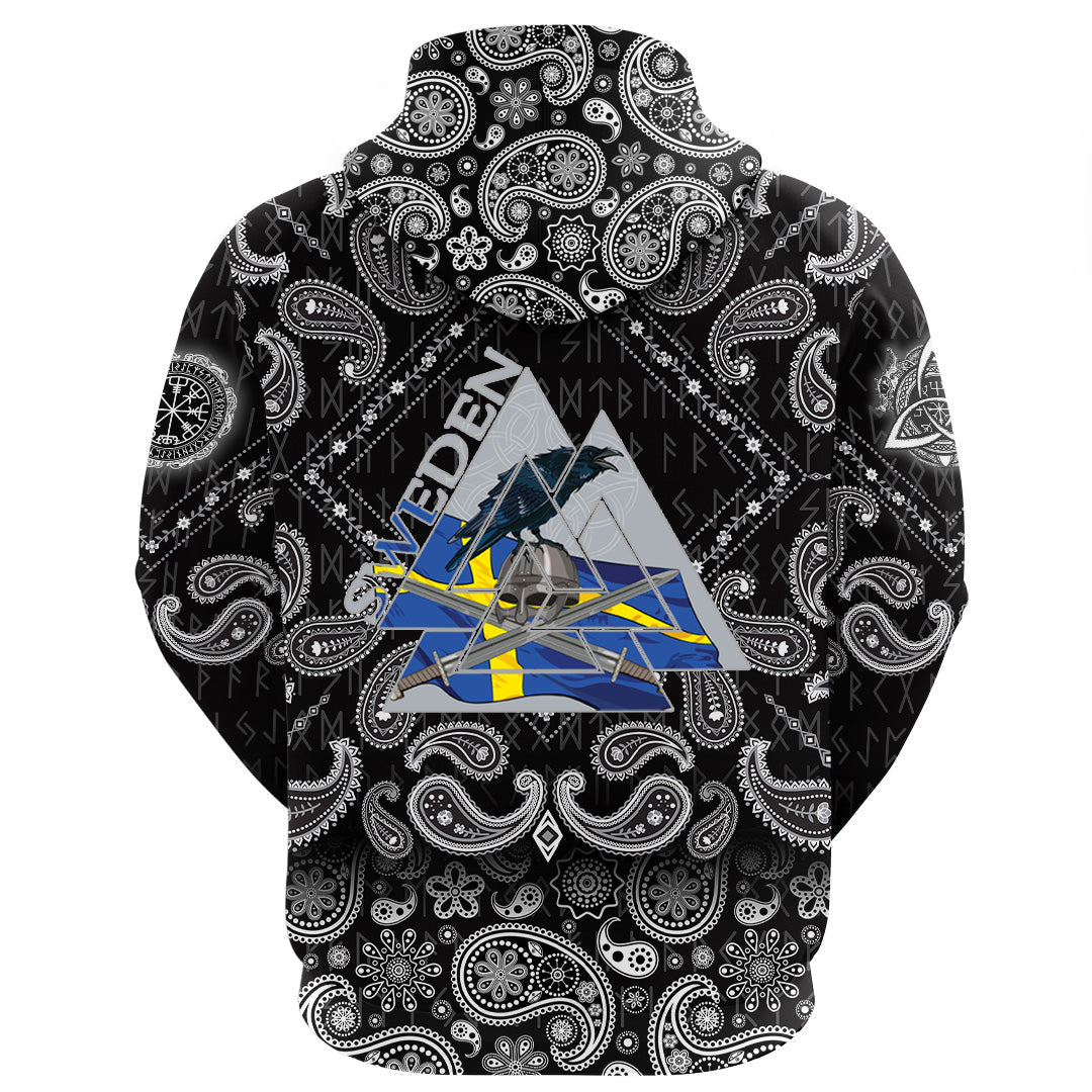 Viking Hoodie Sweden Valknut with Bandana Paisley Style RLT12