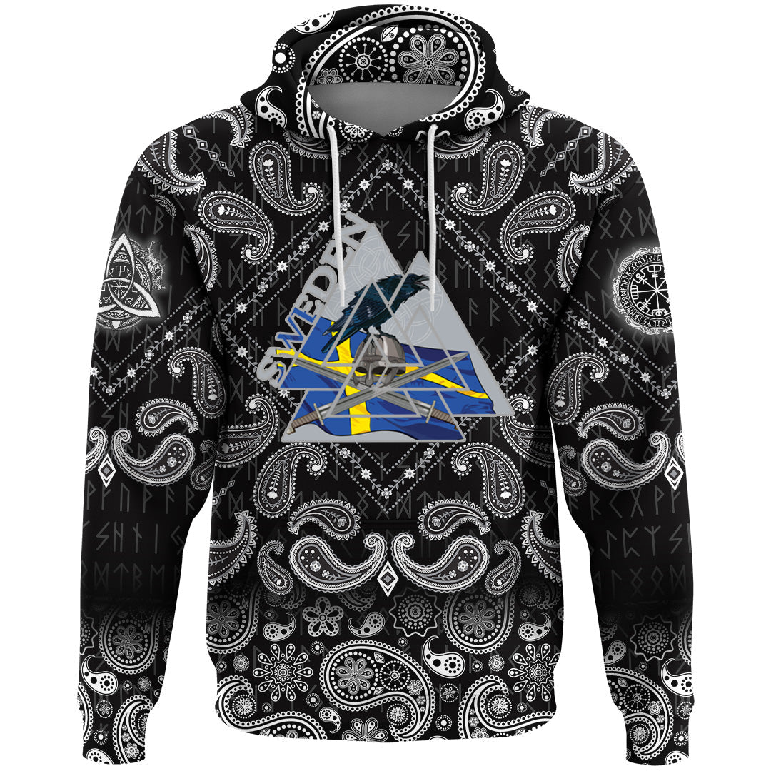 Viking Hoodie Sweden Valknut with Bandana Paisley Style RLT12