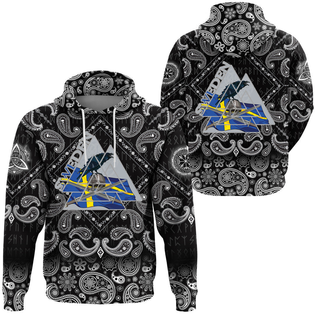 Viking Hoodie Sweden Valknut with Bandana Paisley Style RLT12